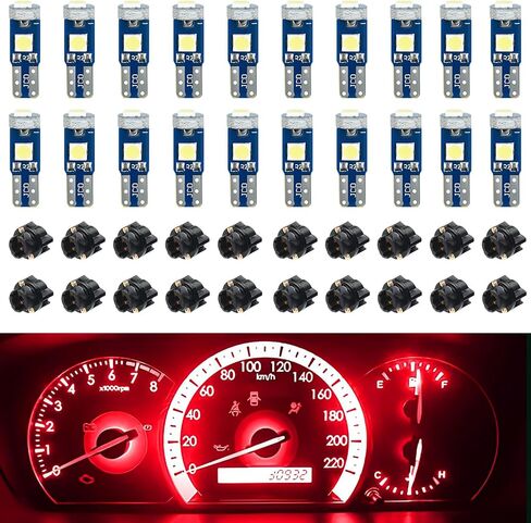 20 قطعة من مصابيح T5 LED للوحة قيادة السيارة مع مقبس قفل ملتوي، لمبة إضاءة عالية 3030-3SMD، ضوء LED فائق السطوع لمؤشر قياس لوحة لوحة أجهزة القياس (أحمر) in Kuwait