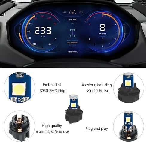 20 قطعة من مصابيح T5 LED للوحة قيادة السيارة مع مقبس قفل ملتوي، لمبة إضاءة عالية 3030-3SMD، ضوء LED فائق السطوع لمؤشر قياس لوحة لوحة أجهزة القياس (أحمر) in Kuwait