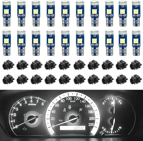 20 قطعة من مصابيح T5 LED للوحة قيادة السيارة مع مقبس قفل ملتوي، لمبة إضاءة عالية 3030-3SMD، ضوء LED فائق السطوع لمؤشر قياس لوحة لوحة أجهزة القياس (أحمر) in Saudi Arabia