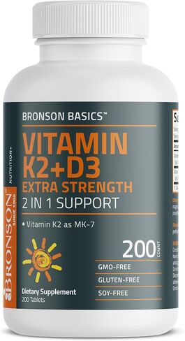 Bronson Vitamin K2 (MK7) with D3 Supplement Extra Strength 2 in 1 Support, 10,000 IU Vitamin D3 & 120 mcg K2 MK-7, 120 Tablets in Saudi Arabia