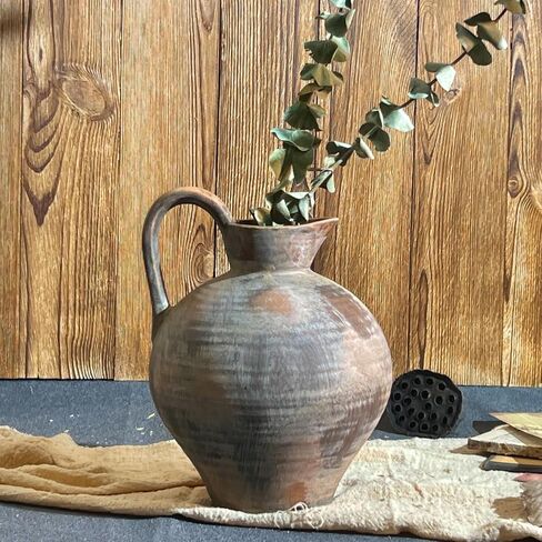 مزهرية ريفية من السيراميك للديكور المنزلي بمقبض، مزهرية فخارية سوداء مزخرفة مقاس 8.86 بوصة، مزهريات زهور المزرعة العتيقة المصنوعة يدويًا لغرفة المعيشة، قطعة مركزية للمزرعة، الزفاف in Kuwait
