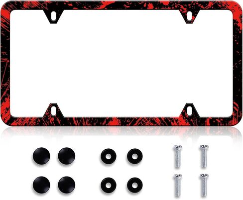 HCSS Red Black White Stripes License Plate Frame Aluminum Metal License Plate Frames Decorative Car Tag Frames for Men Women Rust-Proof Waterproof Car Decorative Tag Frames for Standard US 12x6 Inch in Saudi Arabia