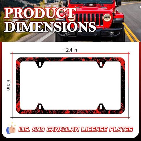 HCSS Red Black White Stripes License Plate Frame Aluminum Metal License Plate Frames Decorative Car Tag Frames for Men Women Rust-Proof Waterproof Car Decorative Tag Frames for Standard US 12x6 Inch in Saudi Arabia