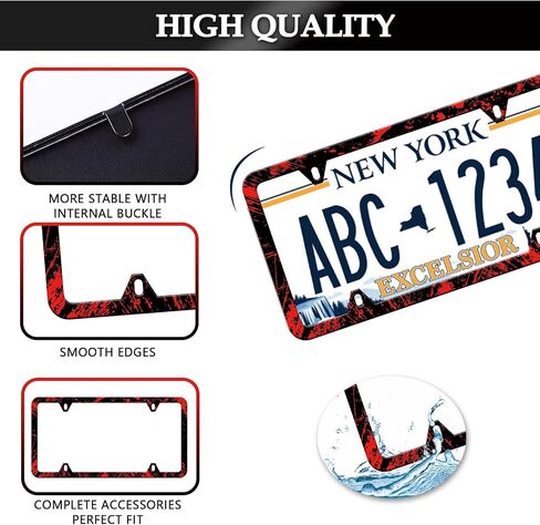 HCSS Red Black White Stripes License Plate Frame Aluminum Metal License Plate Frames Decorative Car Tag Frames for Men Women Rust-Proof Waterproof Car Decorative Tag Frames for Standard US 12x6 Inch in Saudi Arabia