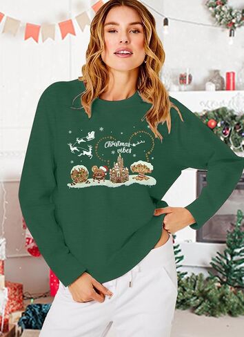 BANGELY Christmas Sweatshirt Women Christmas Tree Cake Graphic Sweater Shirts Xmas Holiday Pullover Cute Long Sleeve Tops in Kuwait