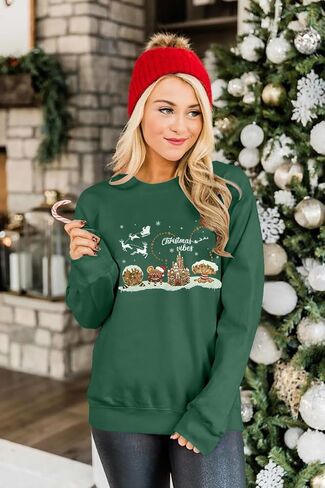 BANGELY Christmas Sweatshirt Women Christmas Tree Cake Graphic Sweater Shirts Xmas Holiday Pullover Cute Long Sleeve Tops in Kuwait