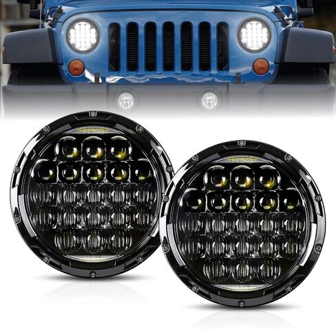 7 Inch Round LED Headlight, DOT Approved H6024 Hi/Lo Beam with DRL, Black Housing - Compatible with J-eep Wrangler JK/JKU/TJ/LJ/CJ, Chevy, F-ord& More | High Brightness in Saudi Arabia
