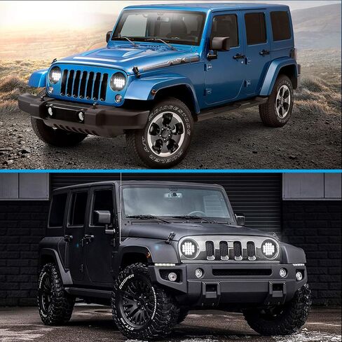 7 Inch Round LED Headlight, DOT Approved H6024 Hi/Lo Beam with DRL, Black Housing - Compatible with J-eep Wrangler JK/JKU/TJ/LJ/CJ, Chevy, F-ord& More | High Brightness in Saudi Arabia