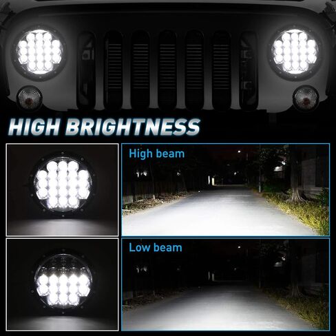 7 Inch Round LED Headlight, DOT Approved H6024 Hi/Lo Beam with DRL, Black Housing - Compatible with J-eep Wrangler JK/JKU/TJ/LJ/CJ, Chevy, F-ord& More | High Brightness in Saudi Arabia
