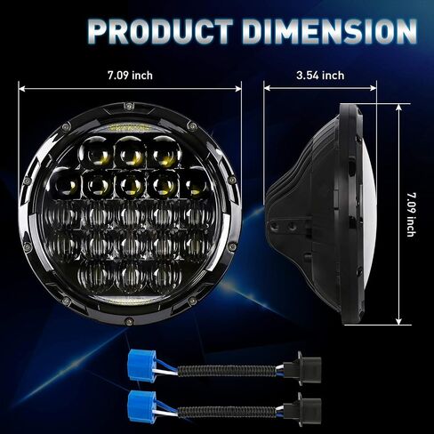 7 Inch Round LED Headlight, DOT Approved H6024 Hi/Lo Beam with DRL, Black Housing - Compatible with J-eep Wrangler JK/JKU/TJ/LJ/CJ, Chevy, F-ord& More | High Brightness in Saudi Arabia
