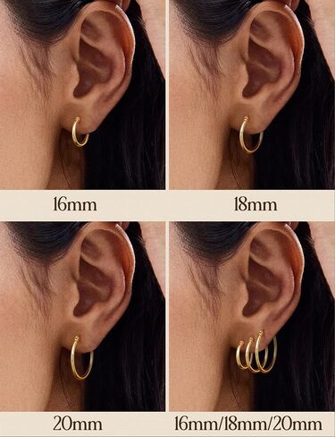 3 Pairs Sterling Silver Hoop Earrings Lightweight Gold/Silver Hoop Earrings for Women Large Silver Sleeper Earrings Gold Hoops 16/18/20MM in Saudi Arabia
