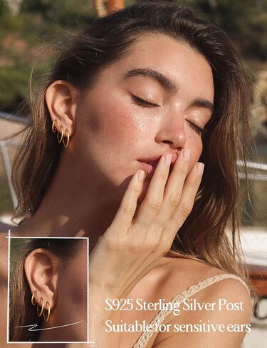 3 Pairs Sterling Silver Hoop Earrings Lightweight Gold/Silver Hoop Earrings for Women Large Silver Sleeper Earrings Gold Hoops 16/18/20MM in Saudi Arabia