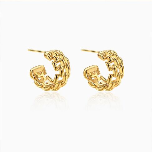 1 Pair Gold Earrings for Women, Trendy Hoop Earrings for Chic and Edgy Look, Fashionable Jewelry with Interlocking Design, Suitable for Various Occasions in Saudi Arabia