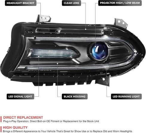 DNA MOTORING Pair of OE Style Halogen Projector Headlights Compatible With 2015-2022 Dodge Charger, OEM-HL-0287 in Saudi Arabia