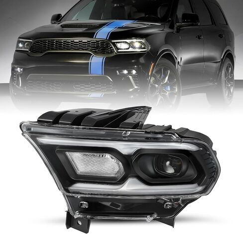 JSBOYAT Driver Left Side Headlight Assembly Fit for 2021-2024 Dodge Durango Black Bezel LED Projector and Halogen Turn Signal, OE Style w/LED DRL Headlamp Replacement 68433779AE in Saudi Arabia