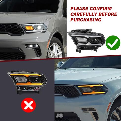 JSBOYAT Driver Left Side Headlight Assembly Fit for 2021-2024 Dodge Durango Black Bezel LED Projector and Halogen Turn Signal, OE Style w/LED DRL Headlamp Replacement 68433779AE in Saudi Arabia