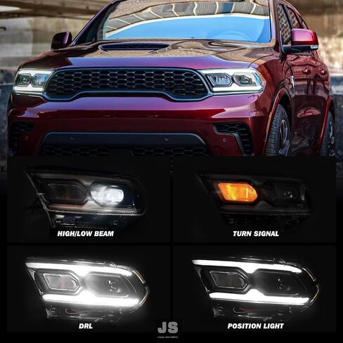 JSBOYAT Driver Left Side Headlight Assembly Fit for 2021-2024 Dodge Durango Black Bezel LED Projector and Halogen Turn Signal, OE Style w/LED DRL Headlamp Replacement 68433779AE in Saudi Arabia