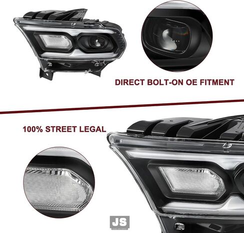 JSBOYAT Driver Left Side Headlight Assembly Fit for 2021-2024 Dodge Durango Black Bezel LED Projector and Halogen Turn Signal, OE Style w/LED DRL Headlamp Replacement 68433779AE in Saudi Arabia