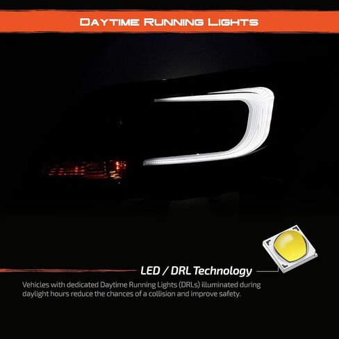 AKKON - للمصابيح الأمامية لجهاز العرض 2013-2015 Chevy Malibu C-Bar LED DRL لليسار واليمين - أسود in Saudi Arabia