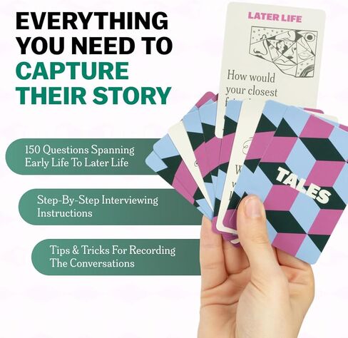 Life Story Interview Kit, Conversation Starter Cards, Getting to Know You Card Deck for Family and Parents, Perfect for Game Night, Dinner Table or Road Trip, Games for Adults and Families in Kuwait