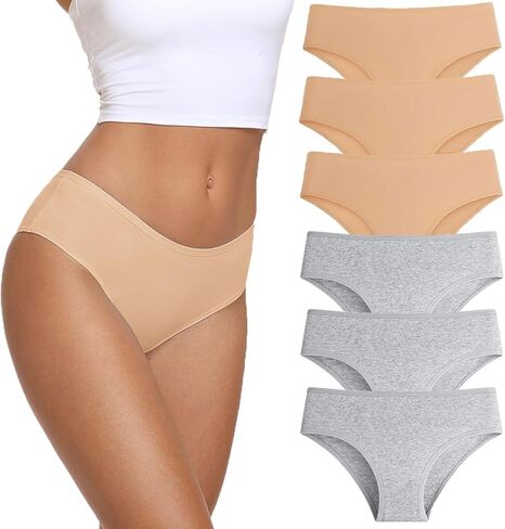 Cotton Underwear for Women, Soft Breathable Bikini Panties, Stretchy & No Show Design, Comfortable Ladies Briefs 6 Pack in Saudi Arabia