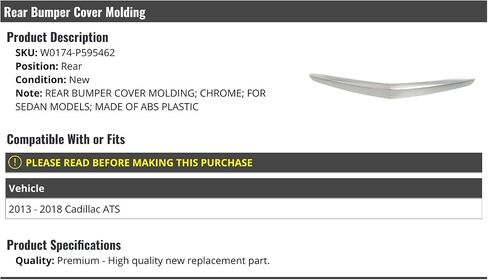 Rear Bumper Cover Molding - Chrome - Compatible with 2013-2018 Cadillac ATS Sedan in Saudi Arabia
