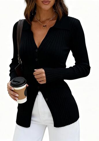 سترات Dressmine كارديجان للنساء خفيفة الوزن وطويلة، سترة كاجوال بأزرار سفلية مناسبة لملابس الخريف in Kuwait