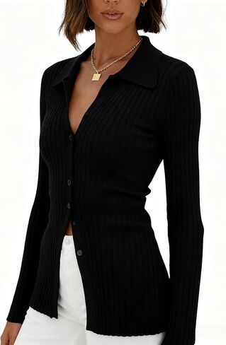 سترات Dressmine كارديجان للنساء خفيفة الوزن وطويلة، سترة كاجوال بأزرار سفلية مناسبة لملابس الخريف in Kuwait