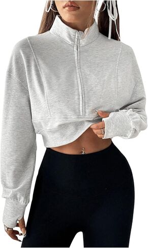 Milumia Women's Y2k Half Zip Cropped Sweatshirt Mock Neck Long Sleeve Sport Crop Tops Streetwear in Saudi Arabia