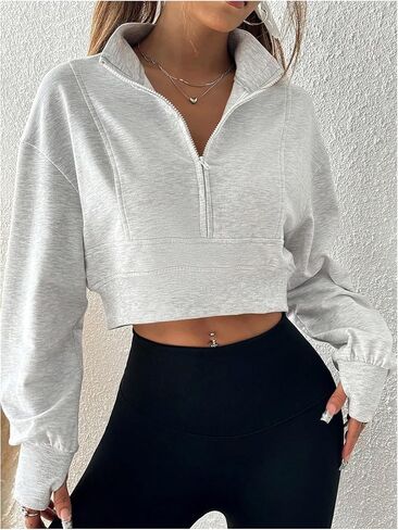 Milumia Women's Y2k Half Zip Cropped Sweatshirt Mock Neck Long Sleeve Sport Crop Tops Streetwear in Saudi Arabia