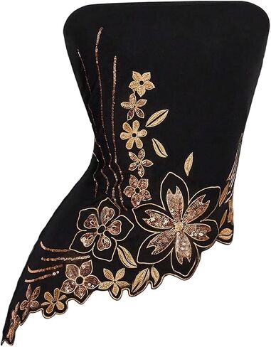 Women's Sparkly Sequin Strapless Tube Tops Glitter Floral Embroidered Asymmetrical Elegant Bandeau Top in Saudi Arabia