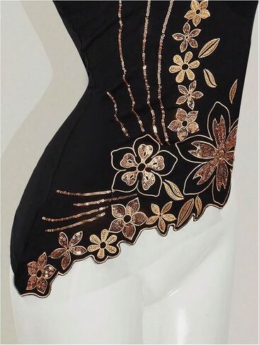 Women's Sparkly Sequin Strapless Tube Tops Glitter Floral Embroidered Asymmetrical Elegant Bandeau Top in Saudi Arabia