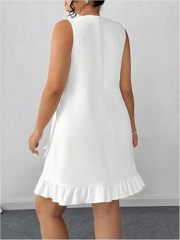 SHENHE Women's Plus Size Bow Dress Sleeveless Ruffle Hem V Neck Flowy Elegant Shift Dress in Saudi Arabia