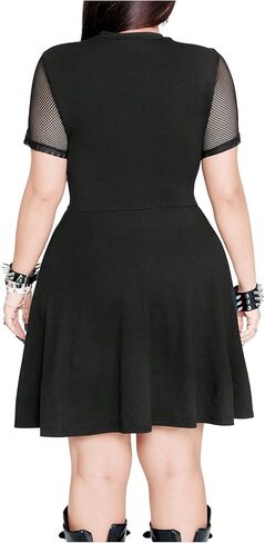 SHENHE Women's Plus Size Goth Mesh Dress Short Sleeve A Line Fit and Flare Punk Rock Grunge Dress in Saudi Arabia
