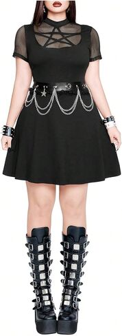SHENHE Women's Plus Size Goth Mesh Dress Short Sleeve A Line Fit and Flare Punk Rock Grunge Dress in Saudi Arabia