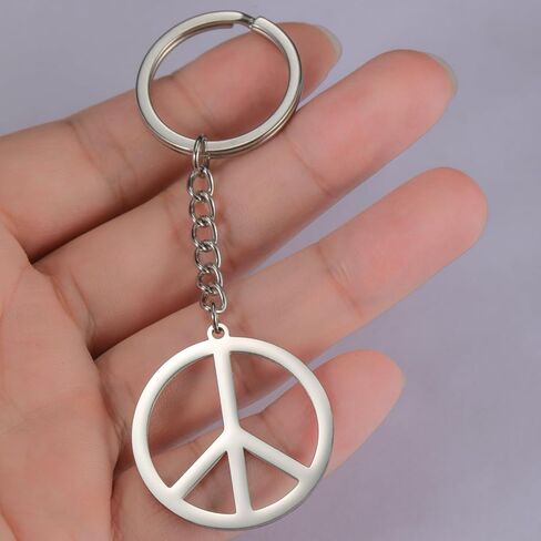 TEAMER Peace Sign Symbol Keychain Stainless Steel Geometric Peace Symbol Keychain Hippie Jewelry For Women in Saudi Arabia