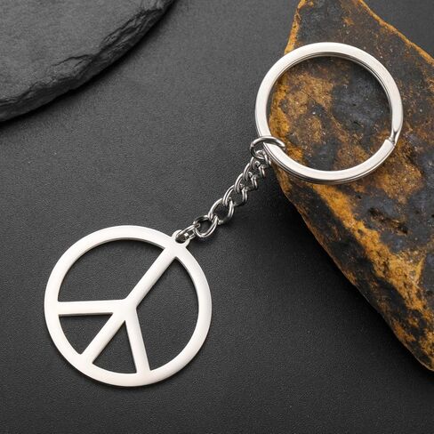 TEAMER Peace Sign Symbol Keychain Stainless Steel Geometric Peace Symbol Keychain Hippie Jewelry For Women in Saudi Arabia