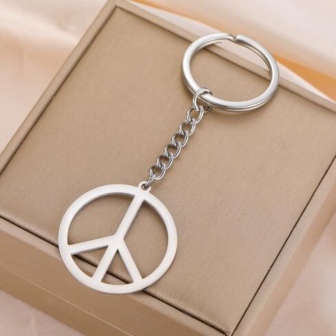 TEAMER Peace Sign Symbol Keychain Stainless Steel Geometric Peace Symbol Keychain Hippie Jewelry For Women in Saudi Arabia