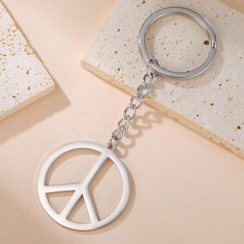 TEAMER Peace Sign Symbol Keychain Stainless Steel Geometric Peace Symbol Keychain Hippie Jewelry For Women in Saudi Arabia