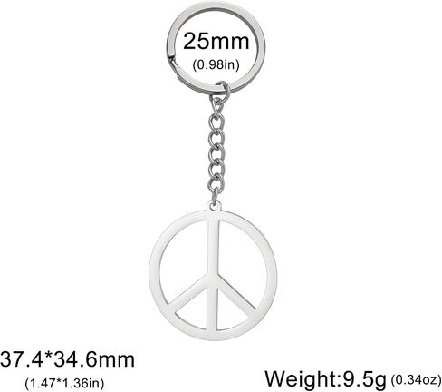 TEAMER Peace Sign Symbol Keychain Stainless Steel Geometric Peace Symbol Keychain Hippie Jewelry For Women in Saudi Arabia