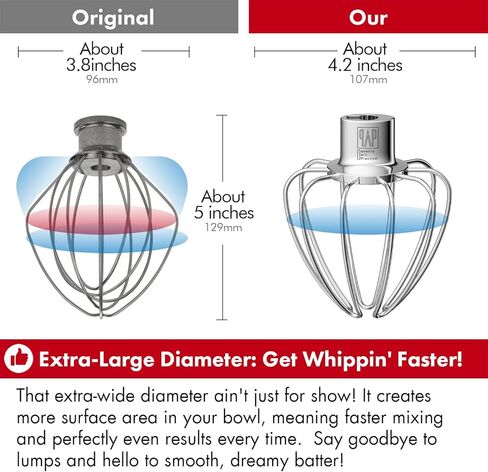 Heavy Duty Whisk Attachment for KitchenAid 7-8QT Bowl-Lift Stand Mixers- Extra Thick Stainless Steel Wire Whip for Fast Whipping, Perfect for Large Batches, Dishwasher Safe in Kuwait