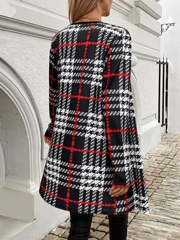 Women's Plaid Open Front Knit Cardigan Sweater Long Sleeve Loose Fit Cardigans in Saudi Arabia
