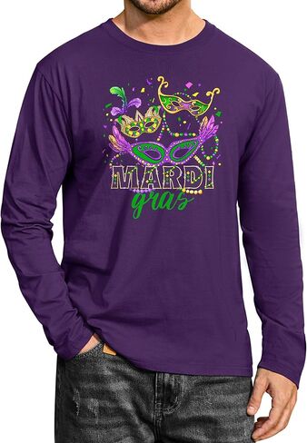 تي شيرت Arvilhill رجالي Mardi Gras بأكمام طويلة ورقبة مستديرة وطباعة كرنفال كلاسيكي (S-3XL) in Kuwait