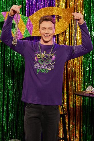 تي شيرت Arvilhill رجالي Mardi Gras بأكمام طويلة ورقبة مستديرة وطباعة كرنفال كلاسيكي (S-3XL) in Kuwait