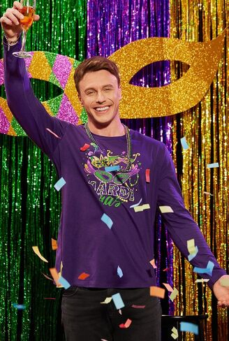 تي شيرت Arvilhill رجالي Mardi Gras بأكمام طويلة ورقبة مستديرة وطباعة كرنفال كلاسيكي (S-3XL) in Kuwait