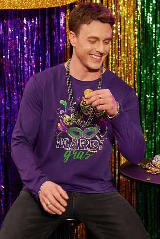 تي شيرت Arvilhill رجالي Mardi Gras بأكمام طويلة ورقبة مستديرة وطباعة كرنفال كلاسيكي (S-3XL) in Kuwait