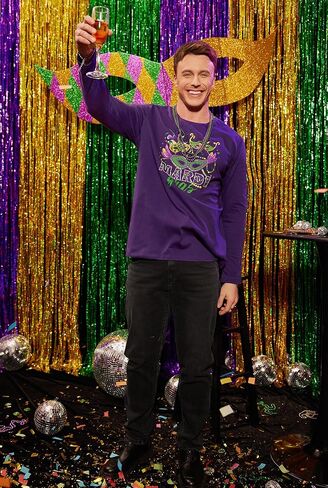 تي شيرت Arvilhill رجالي Mardi Gras بأكمام طويلة ورقبة مستديرة وطباعة كرنفال كلاسيكي (S-3XL) in Kuwait