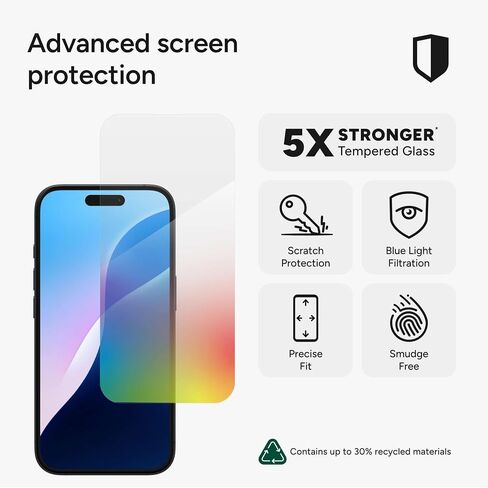 ZAGG InvisibleShield Glass Elite VisionGuard+ واقي الشاشة لهاتف Apple iPhone 14 Pro - مقاومة فائقة للكسر والصدمات والخدش، حماية من الضوء الأزرق، تقنية مضادة لبصمات الأصابع، سهلة التركيب in Saudi Arabia