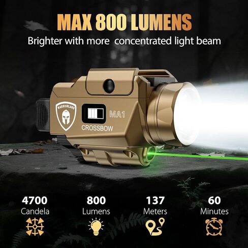 Warriorland MA1 800 Lumens Rail Hound Pistol Light ، Combo Custom Holster لـ Glock 17/19 Gen 3-5 & Glock 22/23/32/32 Gen 3-4 & Glock 19x/44/45 ، قابل لإعادة الشحن | حالة طاقة الشاشة in Kuwait