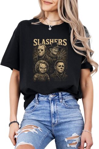 Slashers Horror T-Shirt Vintage Distressed Scary Movie Tee for Halloween | Classic Killer Graphic Shirt for Horror Fans in Kuwait